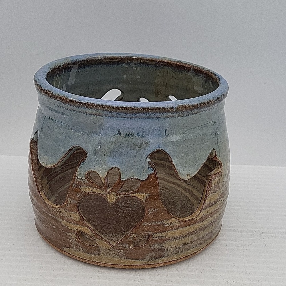 Clay Pottery By Hunt- Birds- Brown & Blue-Tea Light Candles - Picture 2 of 5